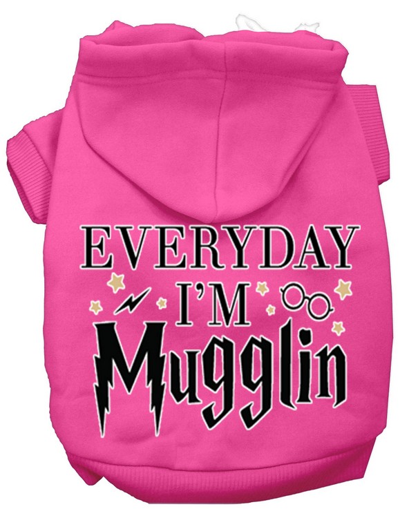 Everyday I'm Mugglin Screen Print Dog Hoodie Bright Pink XS